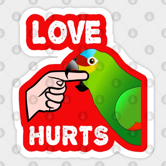 Love Hurts Red Lored Amazon Parrot Biting Sticker by Einstein Parrot